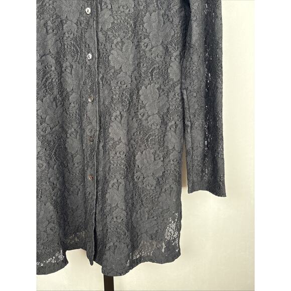 Chico's Black Lace Button Up Tunic Women's Large Collared Top Goth Witchy Sheer - Picture 4 of 10